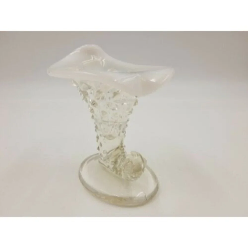Fenton Cornucopia Hobnail Style White Opalescent Glass Small Horn Vase Art Glass